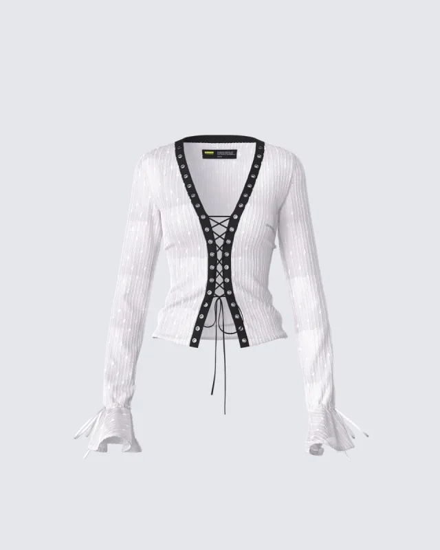 Daria Ivory Lace Up Blouse sold by Finesse
