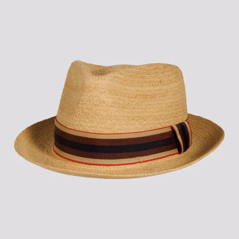 Oslo | Mens Woven Raffia Braid Fedora Hat with Striped Band sold by American Hat Makers