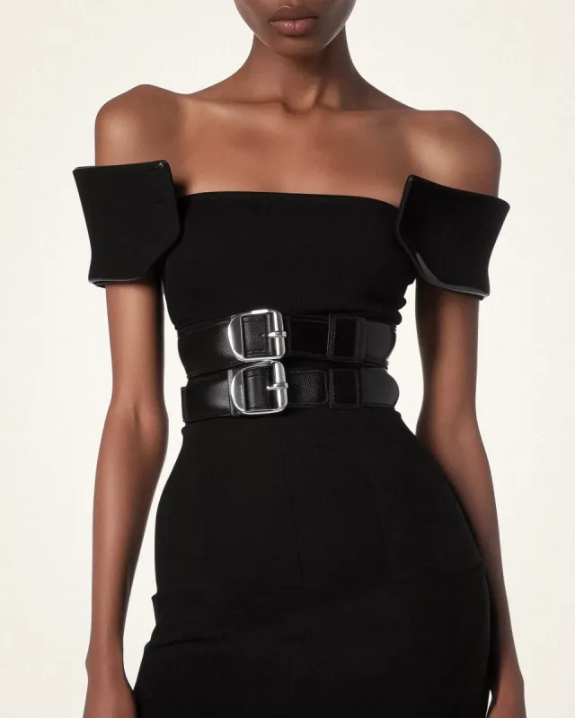 Adeline Double Buckle  Vegan Leather Belt - Black sold by JW PEI