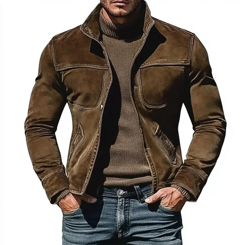 Men's Suede Stand Collar Jacket 67773897U sold by Manly