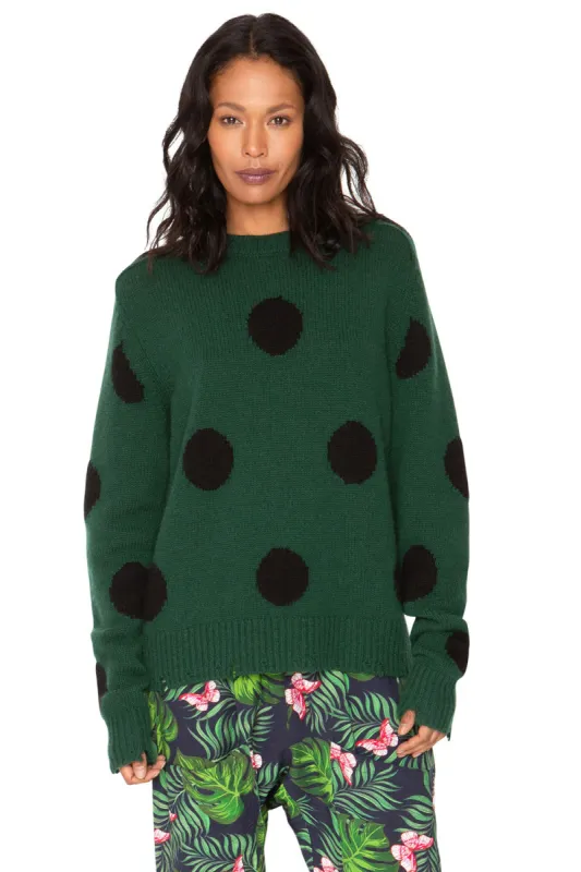 Polka Dot Distressed Cashmere Sweater - Forest  & Black sold by Chaser