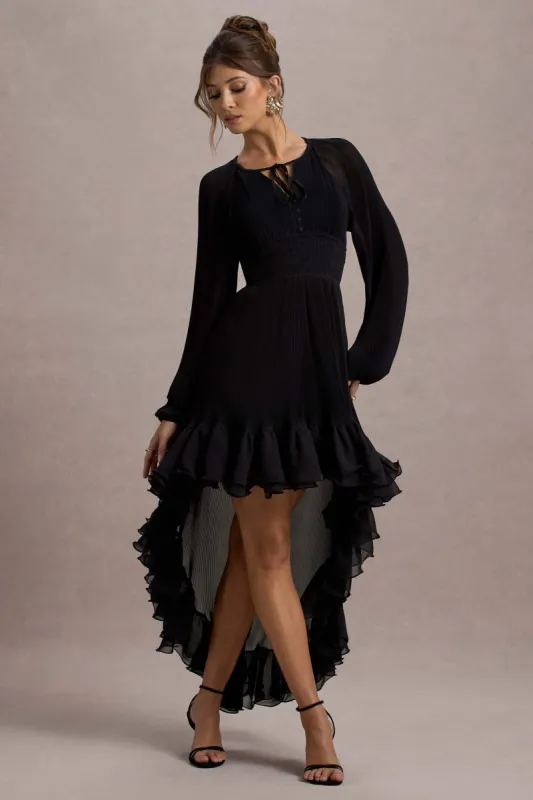Namir | Black High-Low Chiffon Maxi Dress sold by Club L London