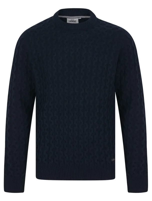 Nonso Wool Blend Chunky Cable Knitted Jumper in Ink - Tokyo Laundry sold by Tokyo Laundry