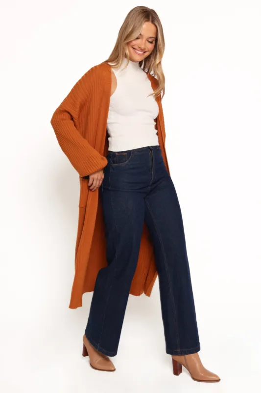 Makenna Long Open Front Cardigan - Rust sold by Petal & Pup