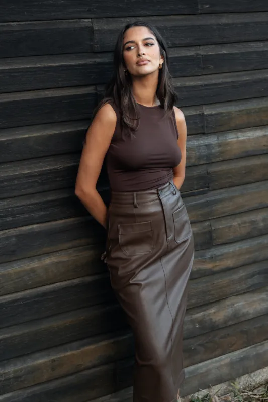 Colby Midi Skirt - Brown sold by Petal & Pup