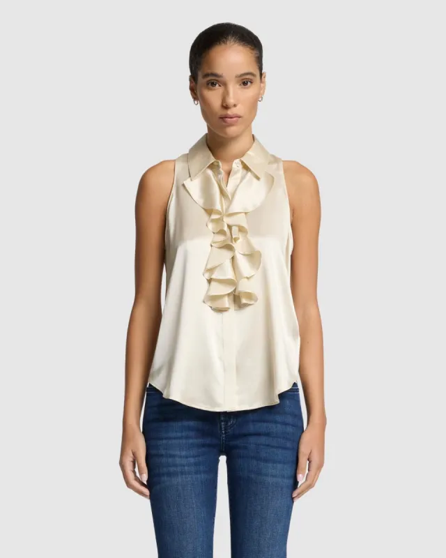 Silk Ruffle Bow Halter Top in Ivory sold by 7 For All Mankind