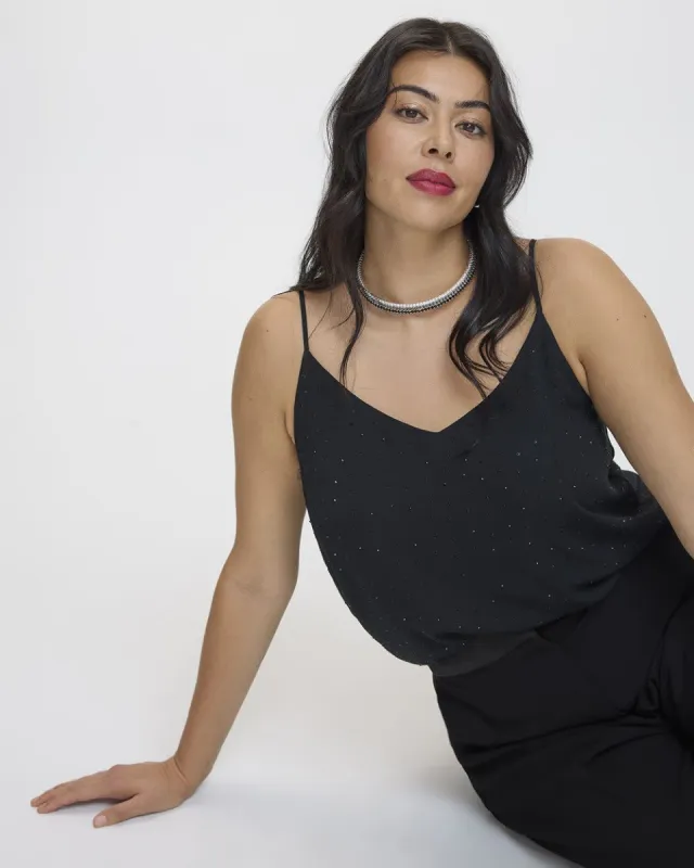 V-Neck Sleeveless Blouse with Tone-on-Tone Crystals sold by Reitmans