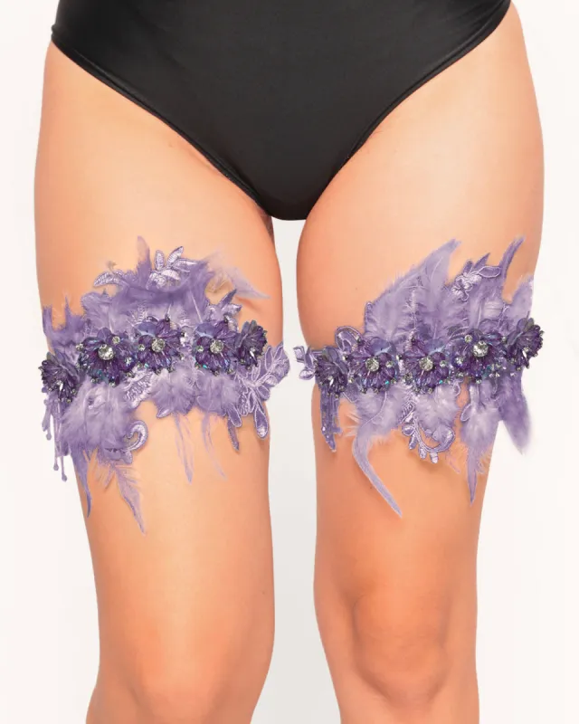 Feathery Flight Feather Sequin Pair Leg Garters sold by iHeartRaves