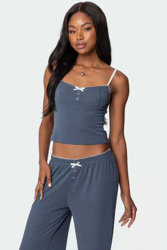 Kleo Pointelle Henley Tank Top sold by Edikted