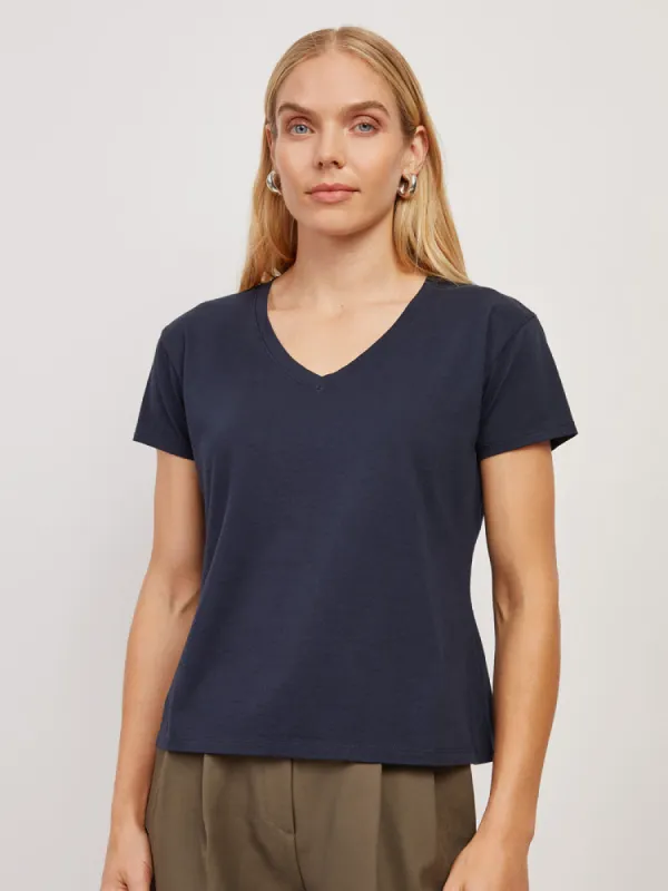 The Cotton Relaxed V-Neck Tee sold by Mott & Bow