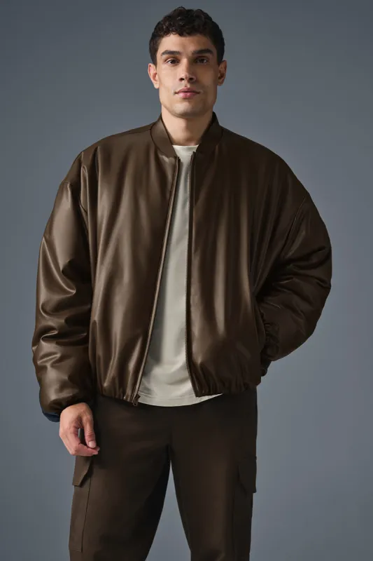 Faux Leather Premier Bomber - Espresso sold by Alo Yoga