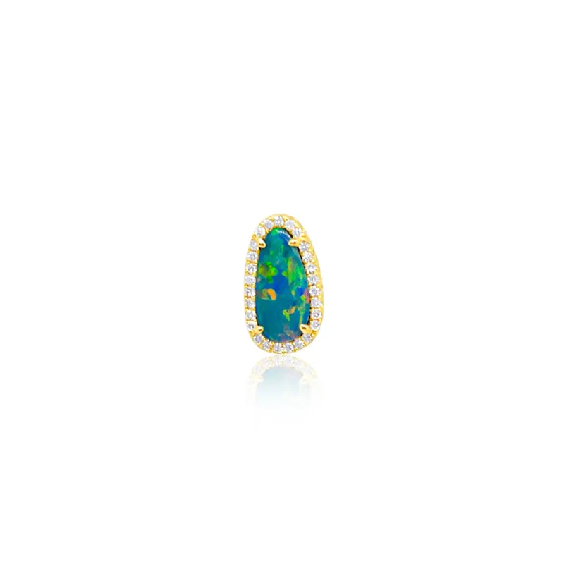 Opal Yellow Gold Studs - SINGLE (Half Pair) sold by Meira T