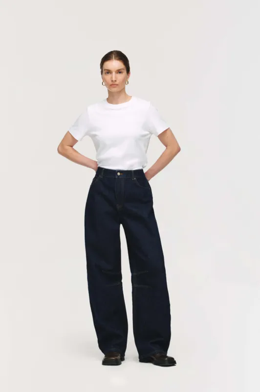 Mid Rise Rigid Barrel Jeans sold by Aligne