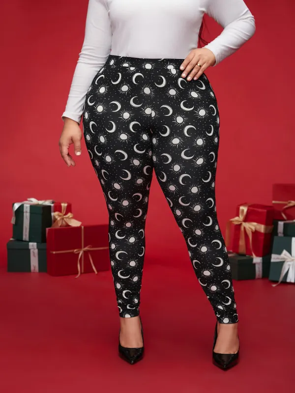 Star And Moon Print Slim-Fit Leggings sold by Bloomchic