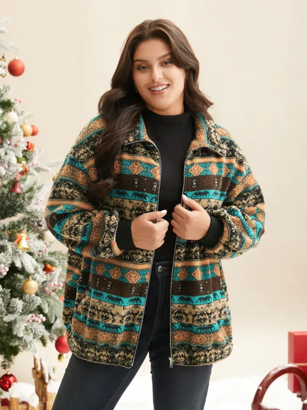 Holiday Zipper Collared Jacket sold by Bloomchic