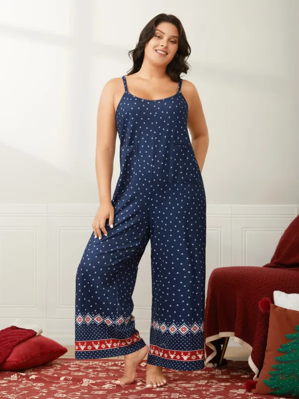 Deer-Flake Printed Straight Leg Jumpsuit sold by Bloomchic