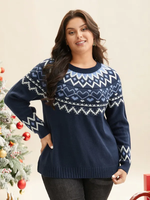 Fair Isle Yoke Pattern Crew-Neck Pullover sold by Bloomchic