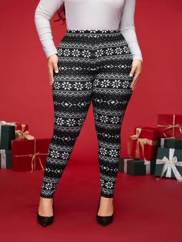 Snowflakes Printed High-Waist Stretchy Leggings sold by Bloomchic
