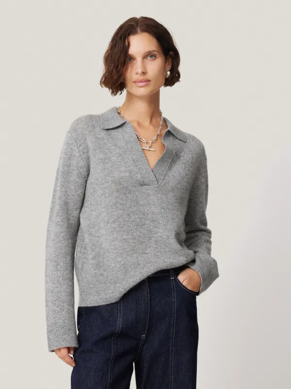 Wool Cashmere Blend Collar Jumper | Light Grey sold by Jigsaw