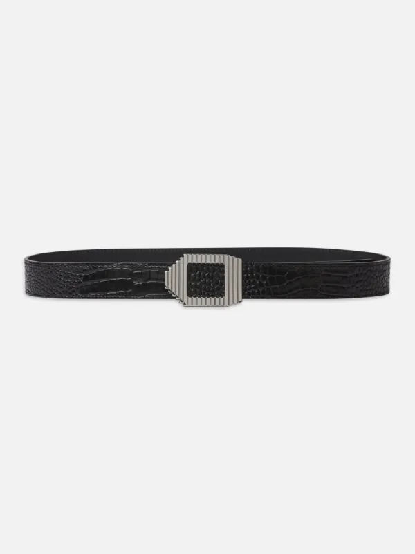 Geometric Buckle Belt -- Black Croc sold by Frame Denim