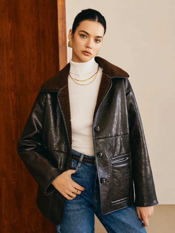 Double-Sided Faux Leather Fleece Jacket sold by COMMENSE