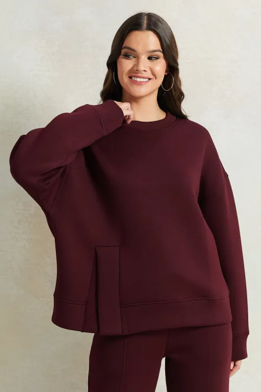 Women Burgundy Oversized Sweatshirt sold by Redtag