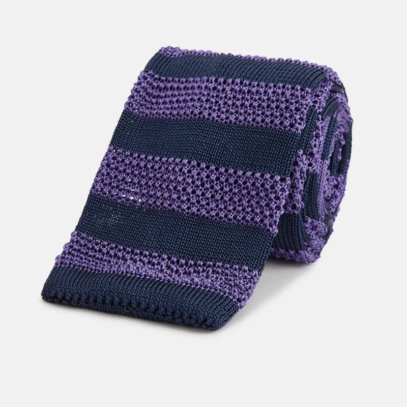 KNITTED STRIPE PURPLE TIE sold by Turnbull & Asser