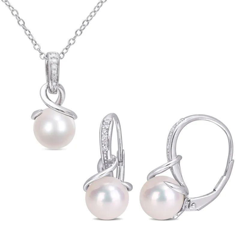 Sofia B. Cultured Freshwater Pearl 1/10ct TDW Diamond Twisted Jewelry Set Sterling Silver sold by Zulily