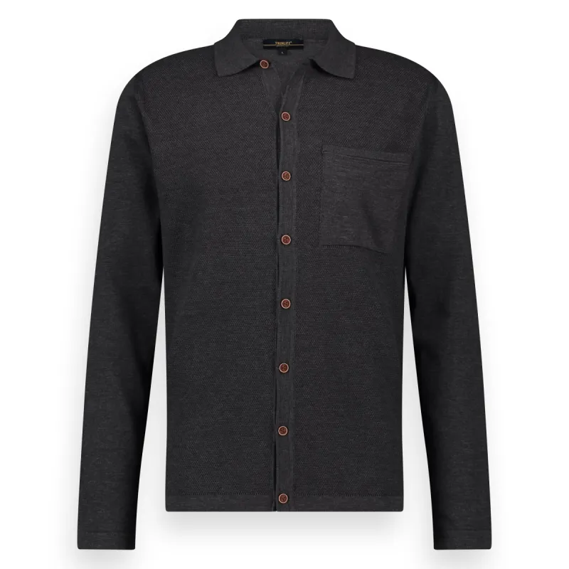 Knit Polo Full Button | Grey Melange sold by Twinlife