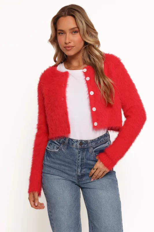 Tavan Crop Button Front Cardigan - Red sold by Petal & Pup