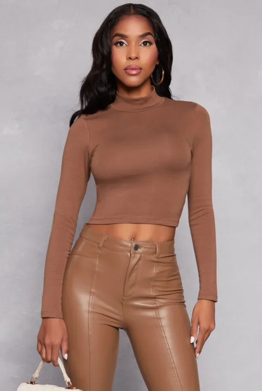 Mock Neck Long Sleeve Crop Top sold by Rainbow