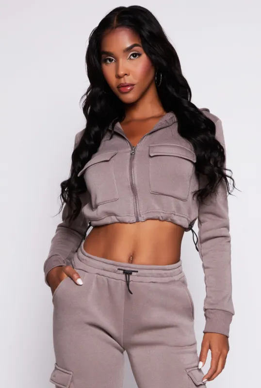 Toggle Drawstring Hem Zip Front Hoodie sold by Rainbow