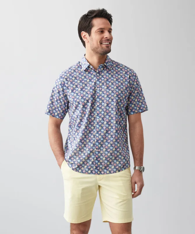 Casual Multi Palm Short Sleeve Shirt - Navy sold by GAZMAN