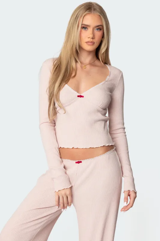 Roselle Ribbed V Neck Top sold by Edikted