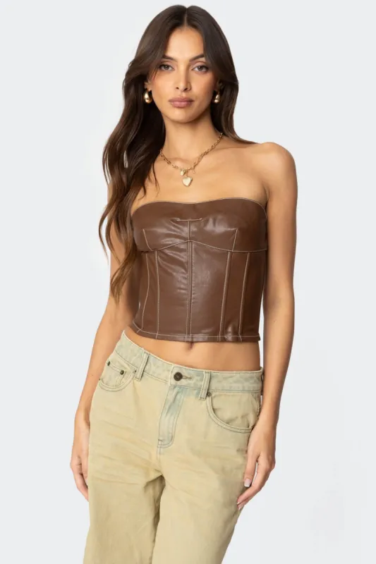 Moss Faux Leather Lace Up Corset sold by Edikted
