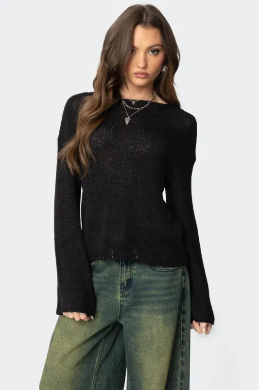 Drop Shoulder Light Knit Sweater sold by Edikted