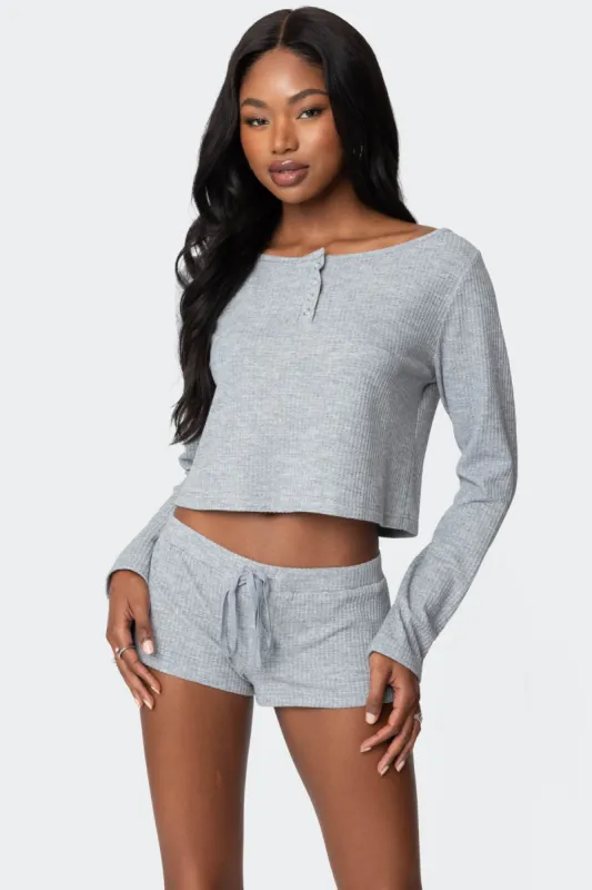Teddy Cropped Waffle Top sold by Edikted
