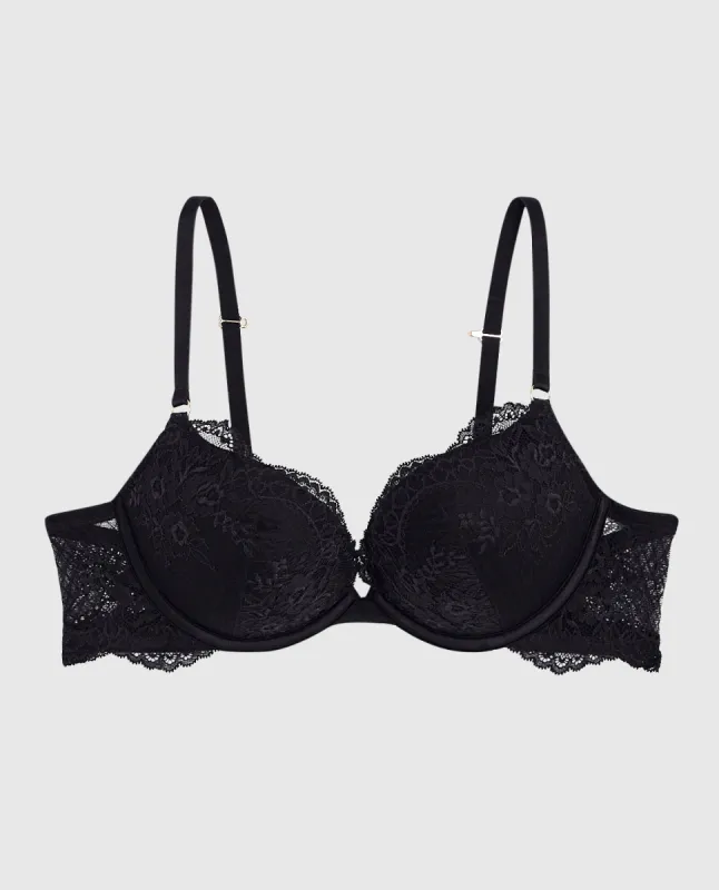Allover Lace Push Up Bra in Black sold by La SENZA