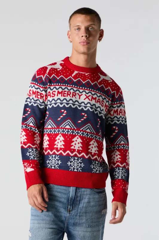 Merry Xmas Fairisle Jacquard Knit Christmas Sweater sold by Urban Planet