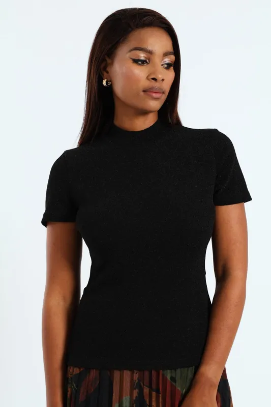 High Neck Shimmer Blouse - Black sold by Edgars