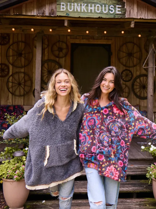 Oversized Blanket Hoodie - Black Printed Folk Circles sold by NATURAL LIFE
