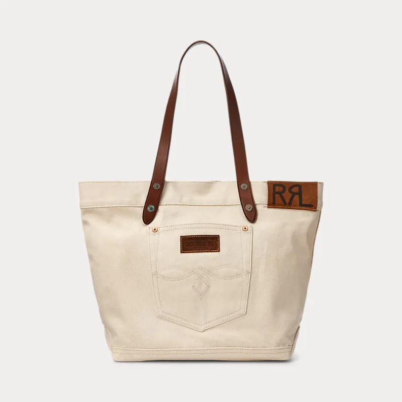 RRL Leather-Trim Twill Tote - Beige sold by Cave and Post