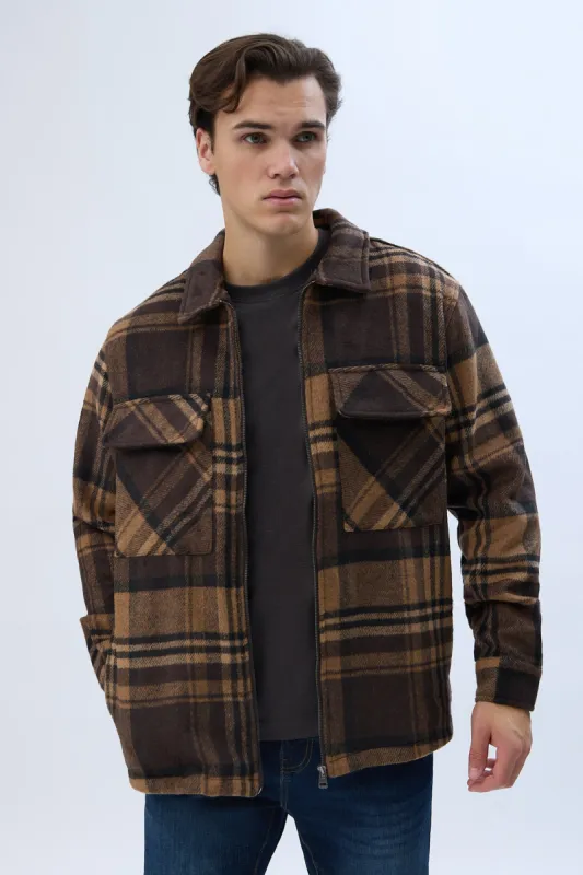 North Western Zip-Up Plaid Shacket sold by Bluenotes