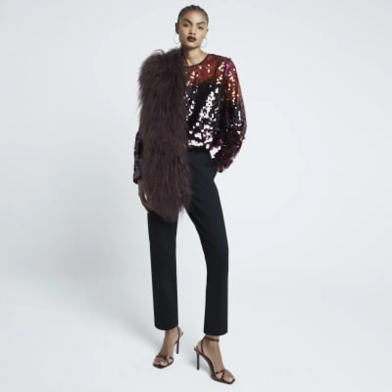 Red Long Sleeved Ombre Sequin Top sold by River Island