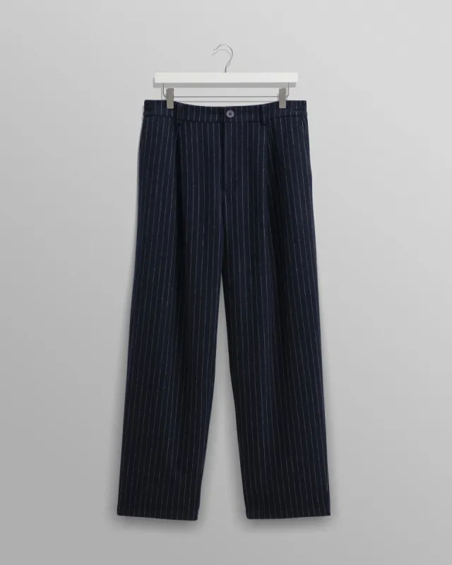 Malham - Navy Pinstripe Wool Trousers sold by Wax London