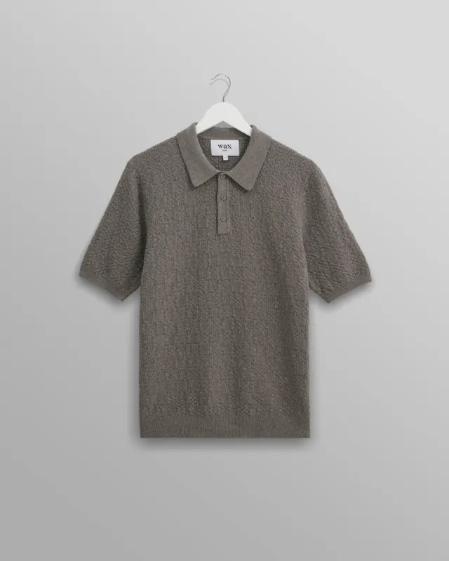 Naples - Grey Marl Textured-Check Knitted Polo Shirt sold by Wax London