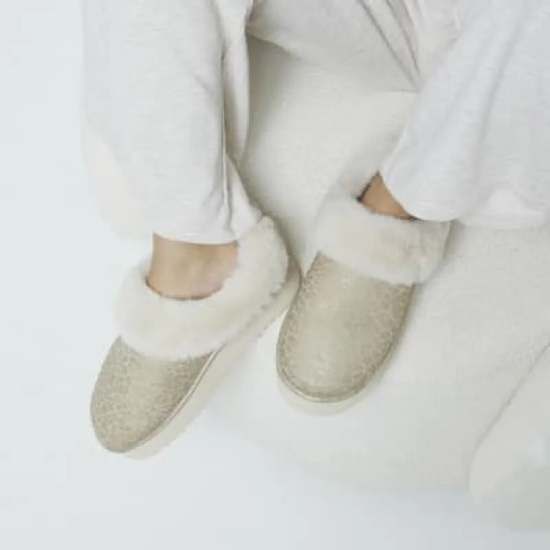 Gold Faux Fur Leopard Platform Slippers sold by River Island