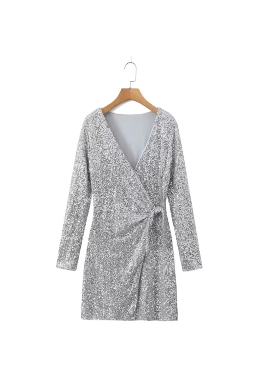 'Evelyn' Simple V-Neck Sequin Long-Sleeve Dress sold by Goodnight Macaroon