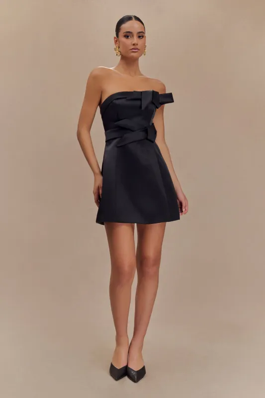 Tatiana Satin Strapless Bow Mini Dress - Black sold by Meshki