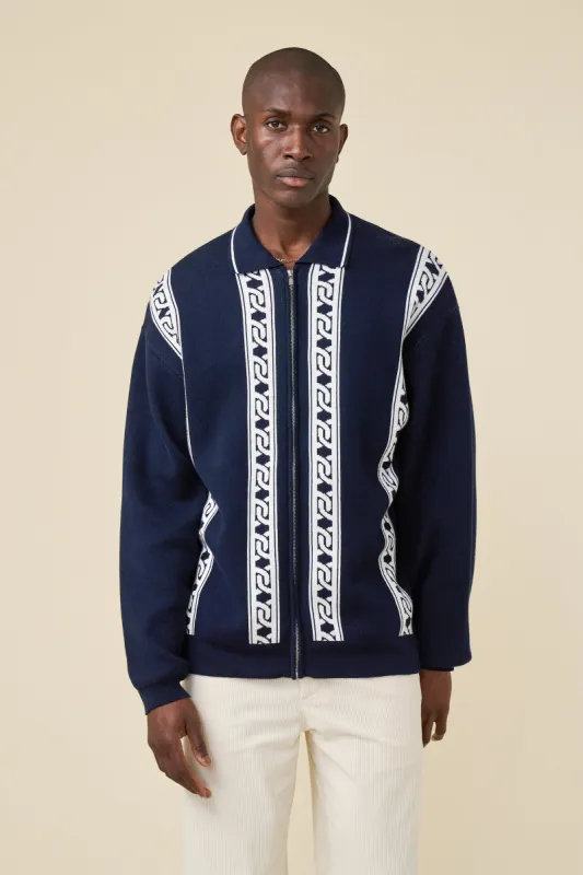 CHAIN FULL ZIP KNIT POLO - NAVY sold by Bound